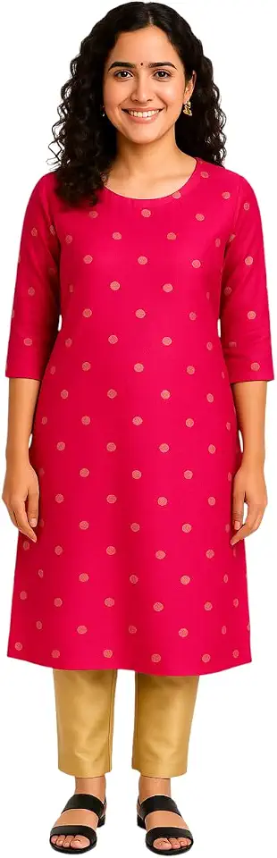 Womens Kurti- Silk Cotton Kurta for Office | Ethnic Casual | Function Wear | Pongal | Anniversary | Birthday | Christmas | New Year