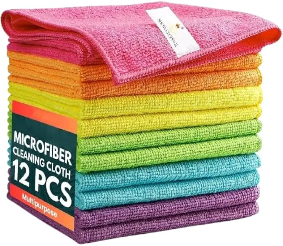 Showstopper Microfiber Cleaning Cloth | 12 Pack | Kitchen Cleaning Cloths and Wipes | Dusting Cloth for Home Cleaning | Home Essentials Products | 40cm X 40cm | 6, Assorted