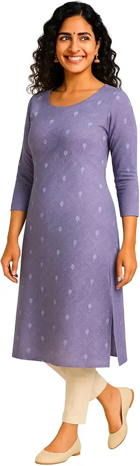 Womens Kurti- Chanderi Cotton Straight Kurta for Office | Comfortable Ethnic Wear | Casual | Workwear | Pongal | Anniversary | Christmas | New Year