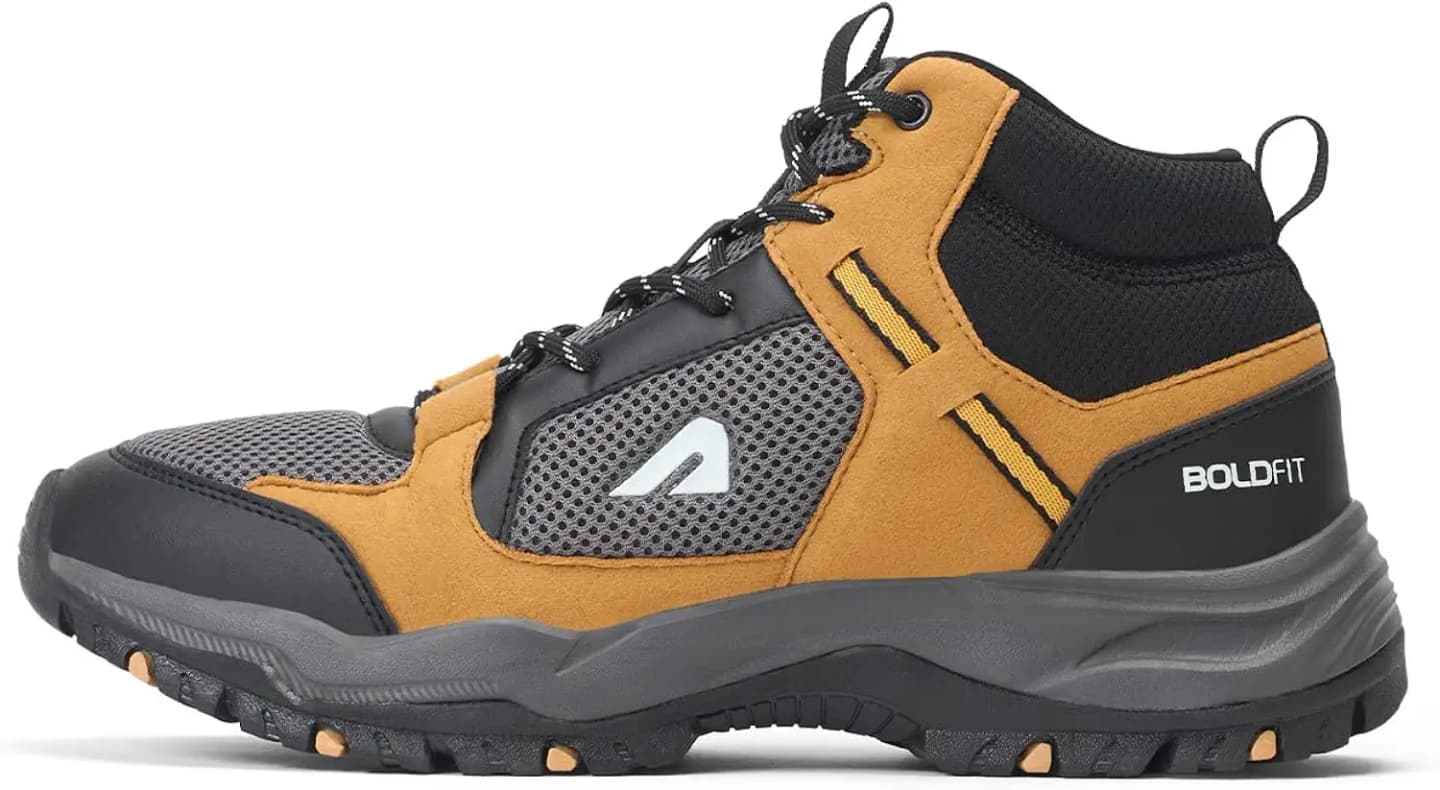 Boldfit Trekking Shoes for Man Outdoor Hiking Shoes for Man High Neck Footwear for Men Anti Skid Trekking Boots Water Repellent for Men Breathable Hiking Boots Riding Shoe for Bikers laceup Biker shoe