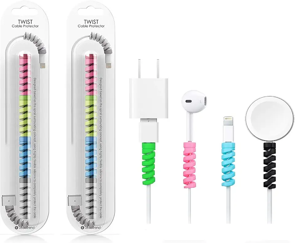 HUMBLE® Spiral Charger Cable Protector Data Cable Saver Charging Cord Protective Cable Cover Set of 2 (8 Pieces)
