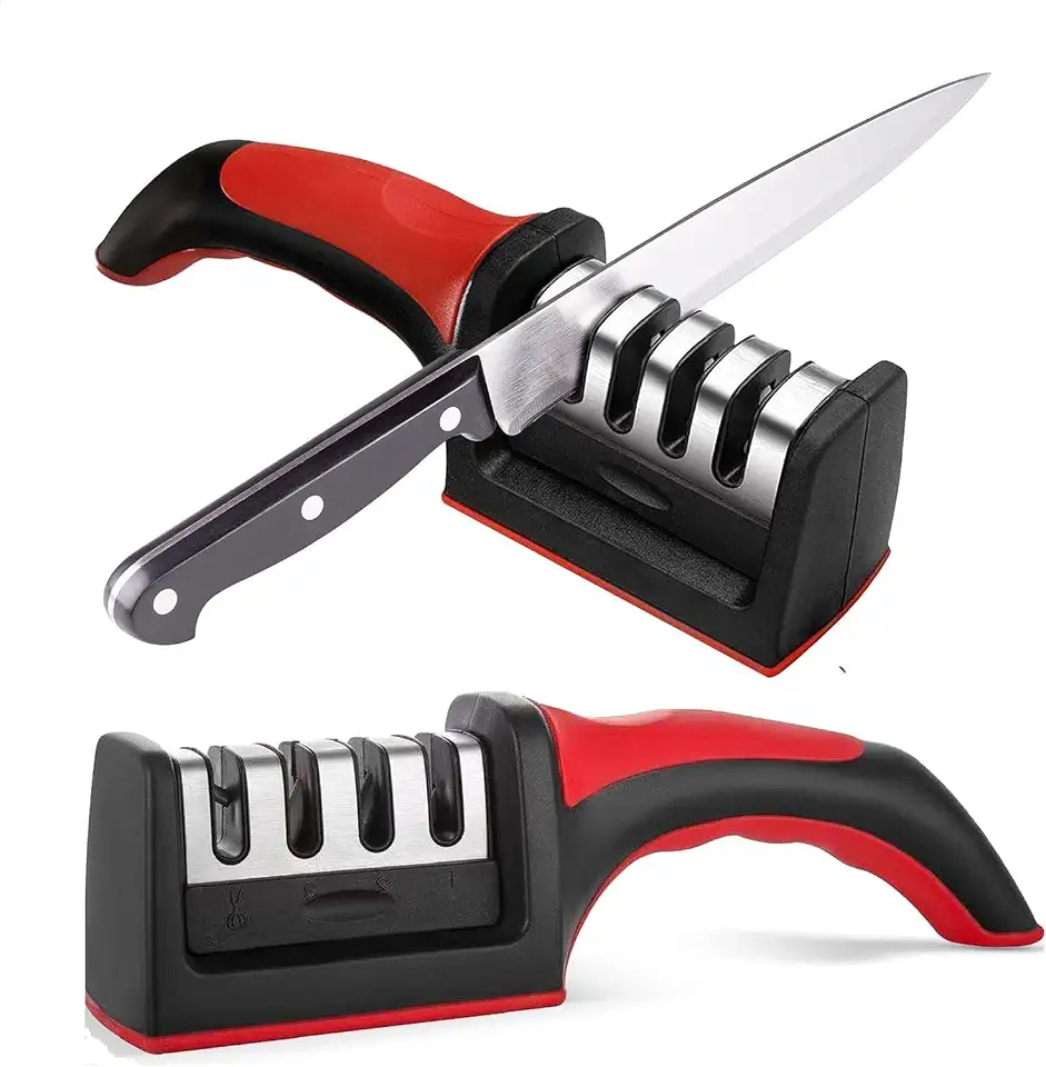 RazorSharp 4-Stage Manual Knife Sharpener Tool | Diamond Steel Kitchen Knife Sharpener for Home | Fast Edge Repair & Preci...
