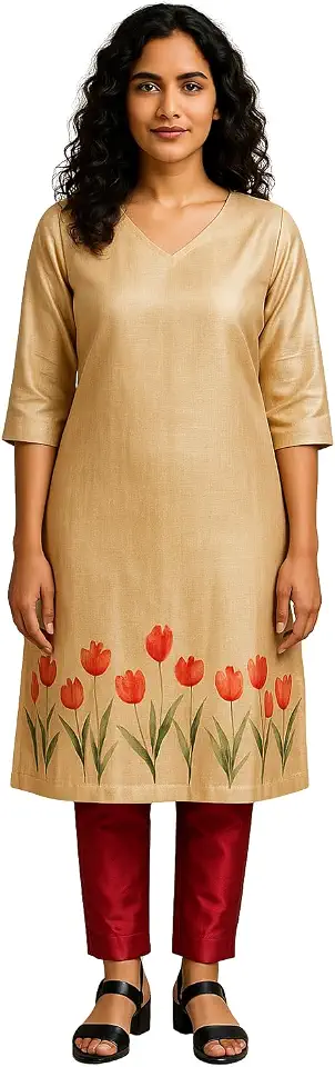 DREAMGIRL DRESSMAKERS Womens Gold Silk Kurta for Office | Ethnic Wear | Festive | Casual | Workwear | Function Wear | Diwa...
