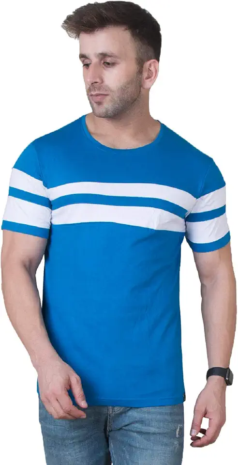 Veirdo Men's Half Sleeve Striped Stylish Cotton Regular Fit T-Shirts