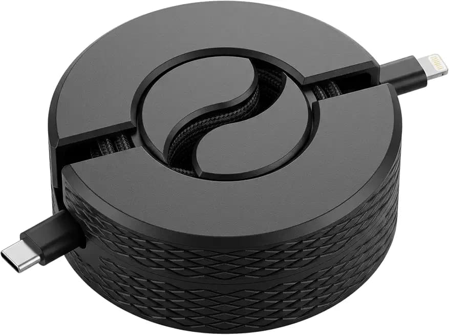 Stackable Cable Organizer with Storage Tray | Ergonomic Cord Winder for Phone Chargers & USB Cables | Tangle-Free Desk Wire Management System, Black, 2