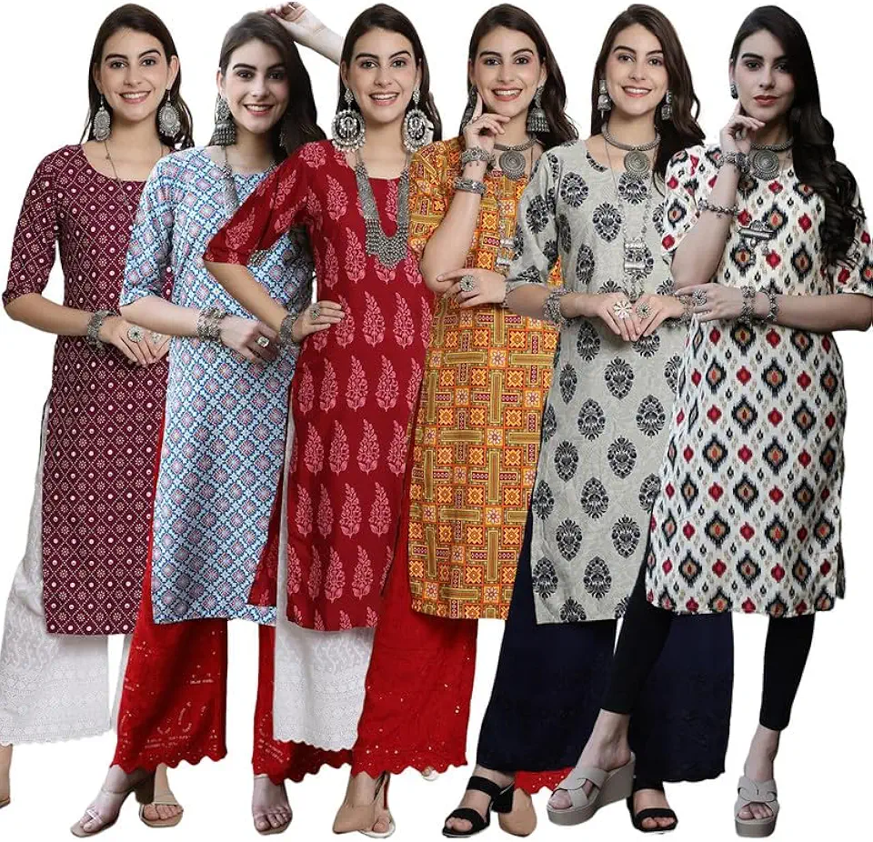 Tee Projekt Crepe Verstaile Straight Printed Kurti for Women's ll Casual Wear Kurti (Pack of 6)