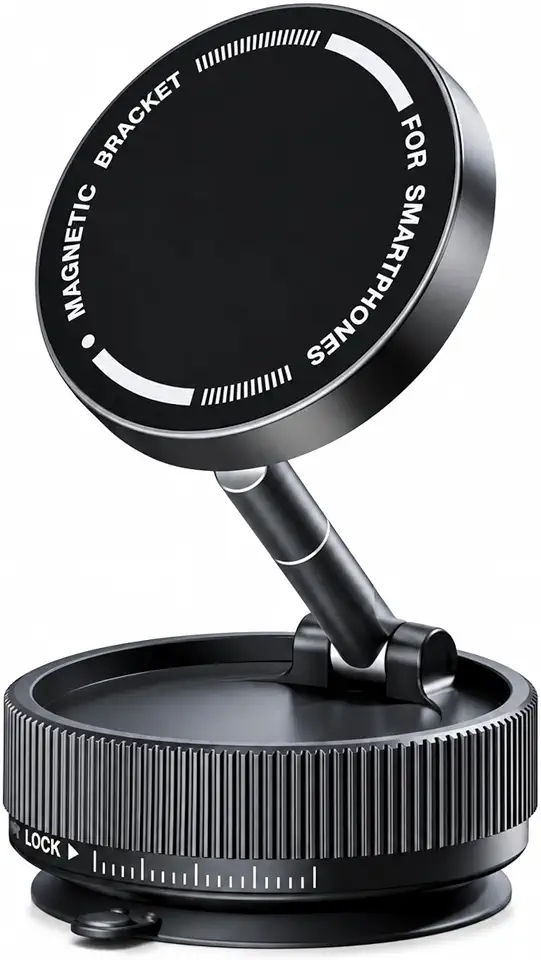 (1 Year Warranty) K10-A 360° Magnetic Vacuum Phone Holder for Car Dashboard & Windshield, Foldable Suction Mount with Adjustable Stand, Strong Magnetic Ring, Universal Smartphone Holder for All Phones