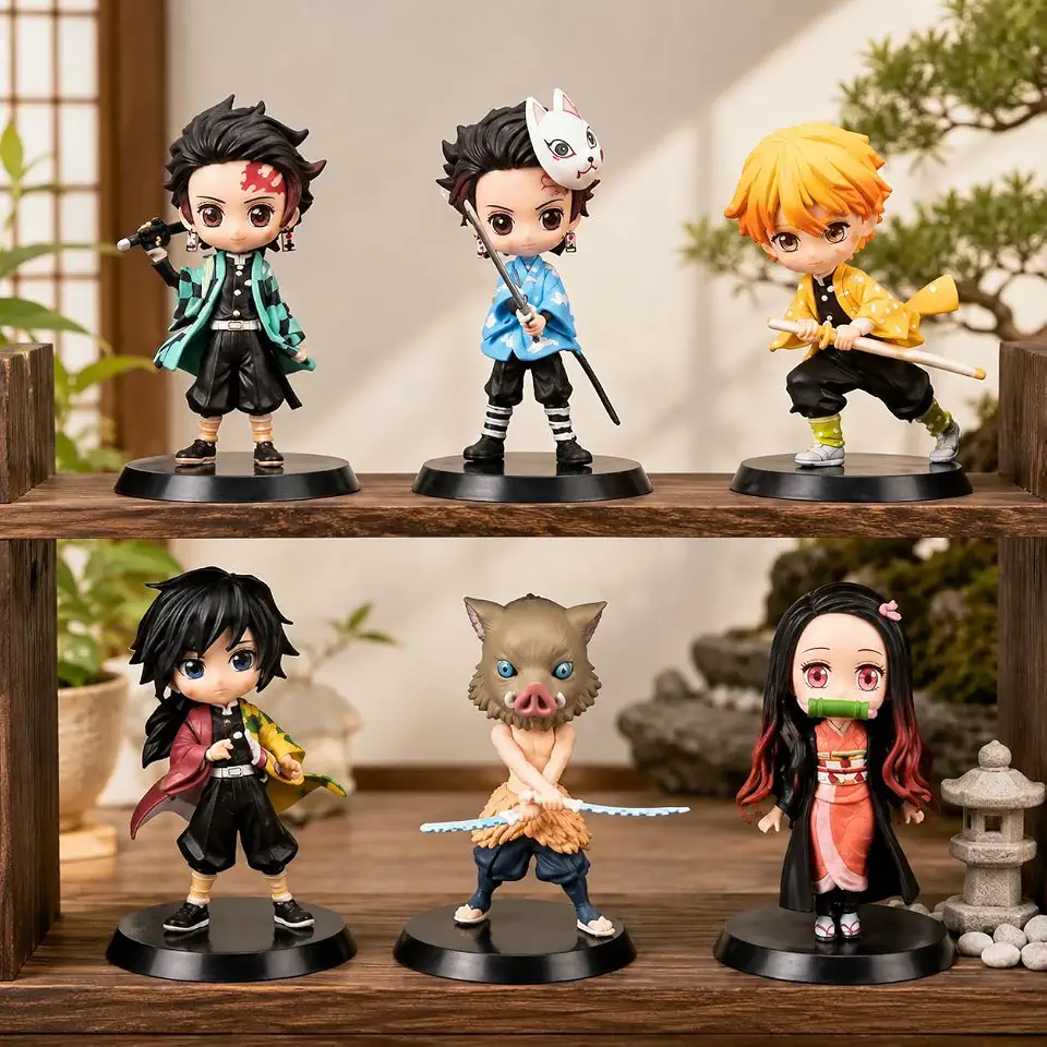 Anime Action Figure Set of 6 Mini Figurine Toys with Base 7cm