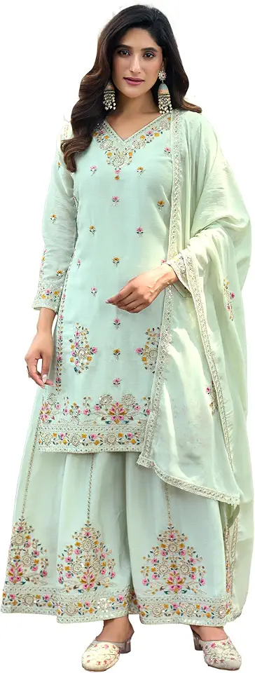 SHISHKALA Women’s Embroidered Palazzo Suit Set with Dupatta | Designer Ethnic Wear Kurta Set | Party Couture & Festive Tra...