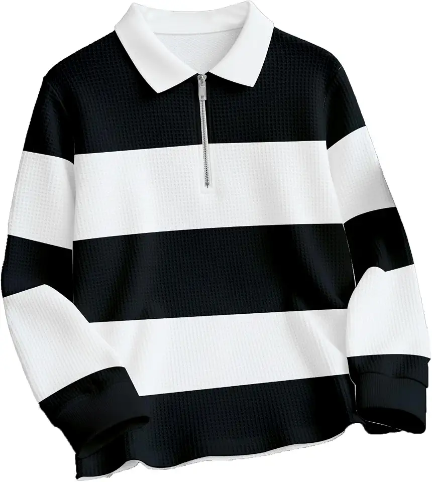 Enitor Mens Stylish Half Zip Tshirt, Texture Striped Casual T-Shirt for Men, Formal Collared Neck Full Sleeves T-Shirt for...