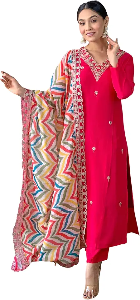 Naixa Women's Viscose Embroidered Straight Kurta with Pant and Dupatta Sets (NX-467)