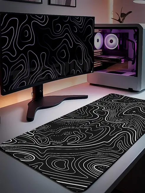 XL Black Topographical Extended Mousepad (31x12) inches for Laptop Desktop PC and Gaming Desk Mat Rubber Base Desk Pad