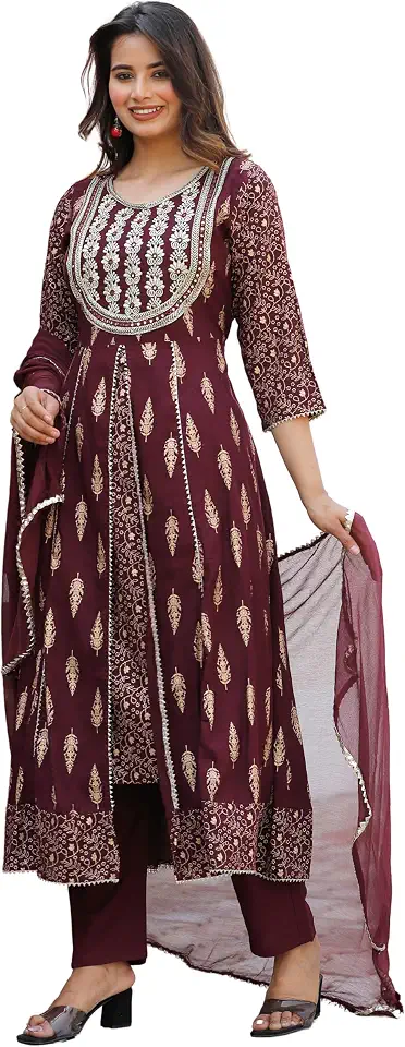 JD Finishing Rayon Printed Kurta with Pants Dupatta Set for Women Girls Long Middle Cut Kurtis Stylish Latest New Trending...
