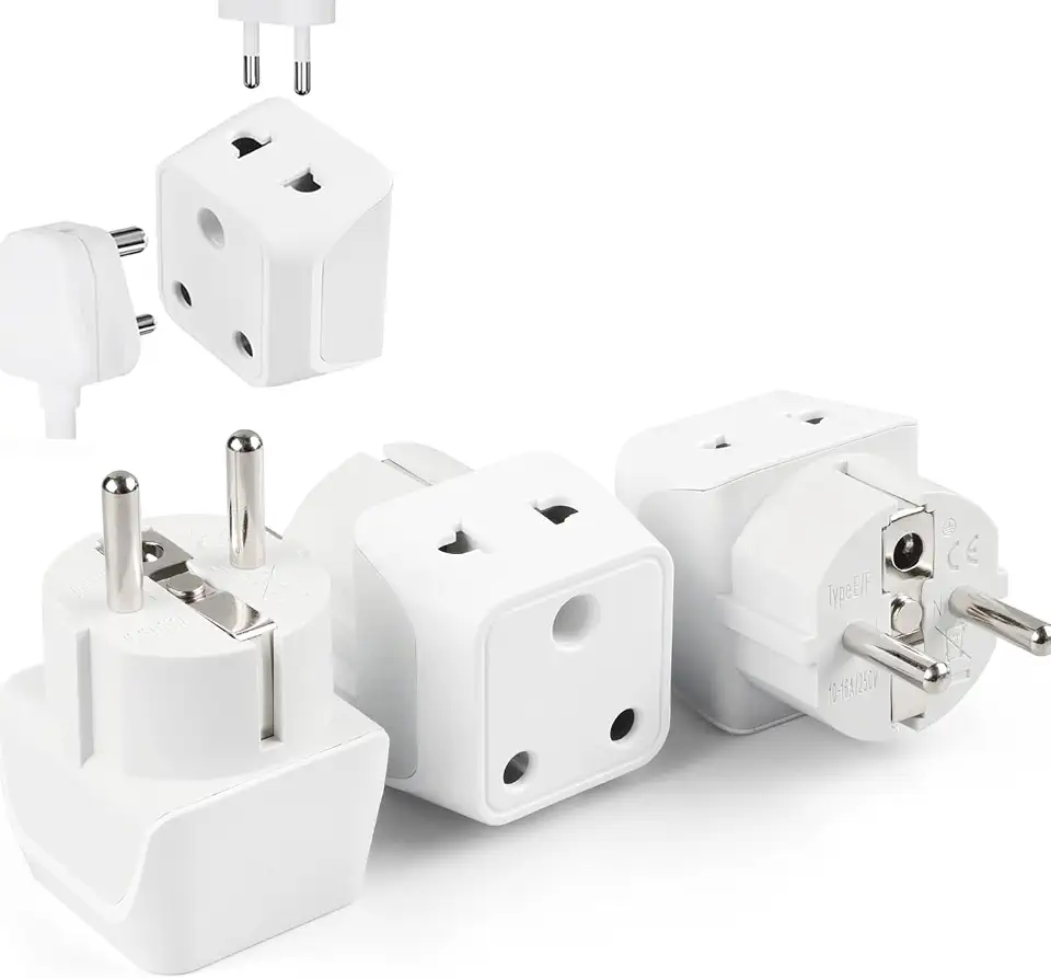 Ceptics Europe Travel Adapter, 2 in 1 India to Europe, Germany, France Schuko Adapter - Type E/F European Plug Adapter for...